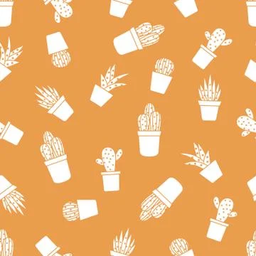 Vector seamless pattern with cactus and succulents 스톡 일러스트