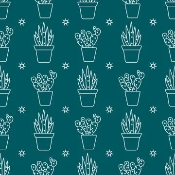 Vector seamless pattern with cactus and succulents Stock Illustration