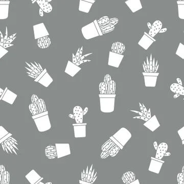 Vector seamless pattern with cactus and succulents 스톡 일러스트