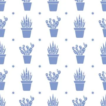 Vector seamless pattern with cactus and succulents Stock Illustration