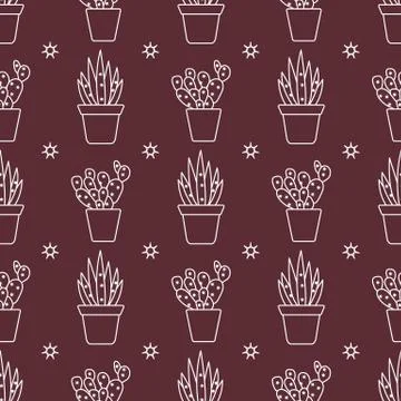 Vector seamless pattern with cactus and succulents Stock Illustration