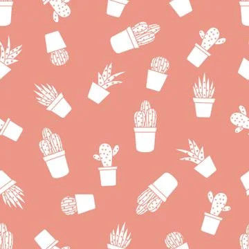 Vector seamless pattern with cactus and succulents イラスト素材