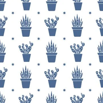 Vector seamless pattern with cactus and succulents 스톡 일러스트