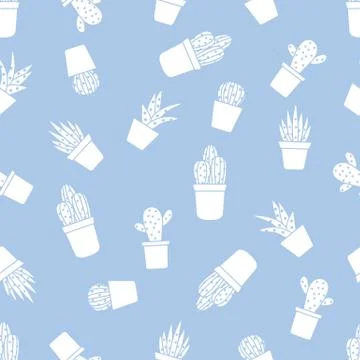 Vector seamless pattern with cactus and succulents Illustrazione stock