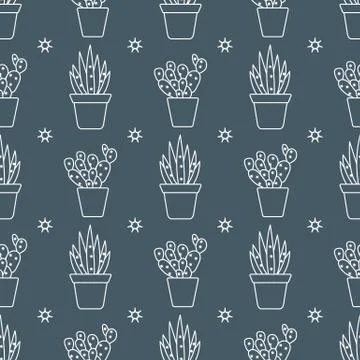 Vector seamless pattern with cactus and succulents Stock Illustration