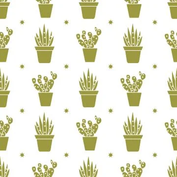 Vector seamless pattern with cactus and succulents Illustrazione stock