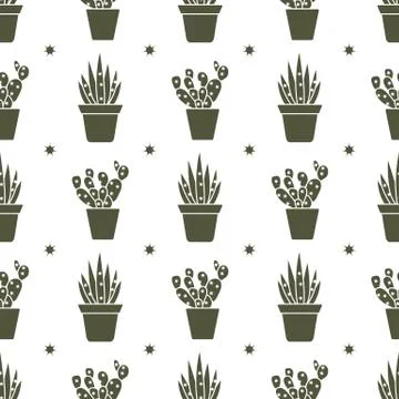 Vector seamless pattern with cactus and succulents Stock Illustration