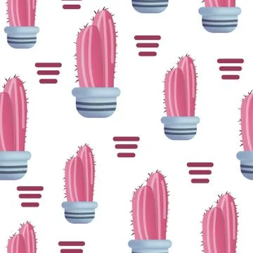 Vector seamless pattern with cactus and geometric figures. Vector illustration. イラスト素材