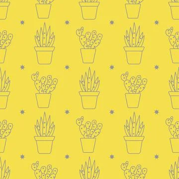 Vector seamless pattern with cactus and succulents Illustrazione stock