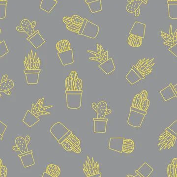 Vector seamless pattern with cactus and succulents Illustrazione stock