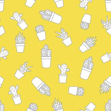 Vector seamless pattern with cactus and succulents Illustrazione stock
