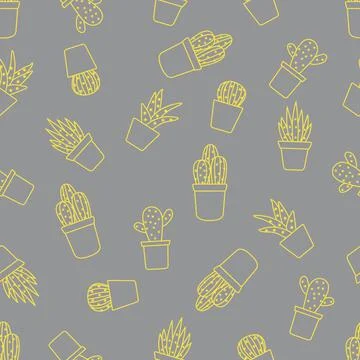 Vector seamless pattern with cactus and succulents Illustrazione stock