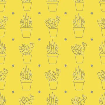 Vector seamless pattern with cactus and succulents Stock Illustration