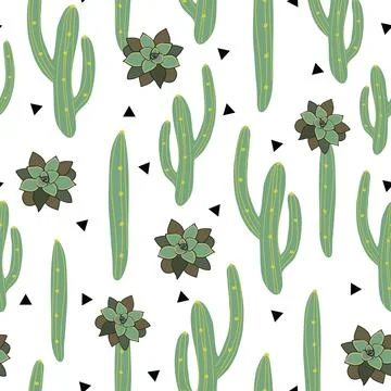 Vector seamless pattern with cactus plants and succulents Stock Illustration