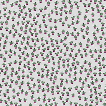 Vector seamless pattern with cactus in pot. Doodle hand draw. Stock Illustration