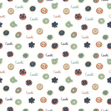 Vector seamless pattern with cactus top view. Background in cartoon flat styl Stock Illustration