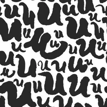 Vector Seamless Pattern with Calligraphy Letters U Stock Illustration