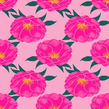 Vector seamless pattern of camellia flowers illustration Stock Illustration