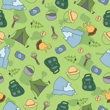 Vector seamless pattern of Camping Elements Illustrazione stock