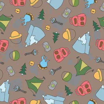 Vector seamless pattern of Camping Elements Stock Illustration