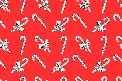 Vector Seamless pattern with candy canes, sweets, lollipops. Hand drawn New y Illustrazione stock