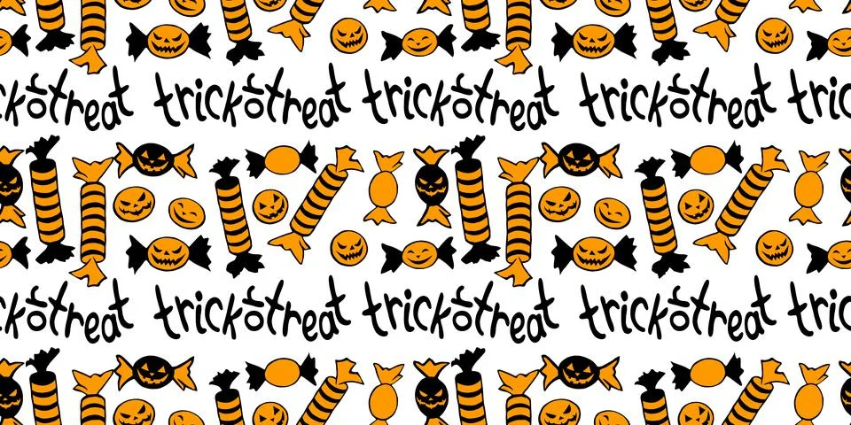 Vector seamless pattern of candy in different wrappers in Halloween style. Tr Stock Illustration