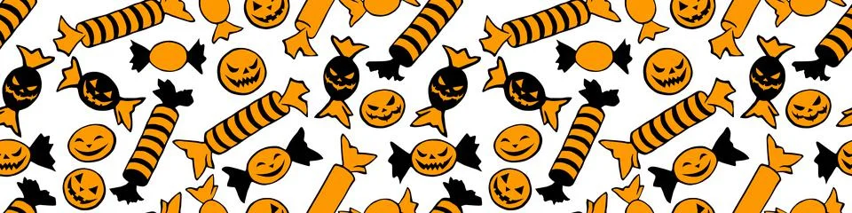 Vector seamless pattern of candy in different wrappers in Halloween style. Tr Illustrazione stock