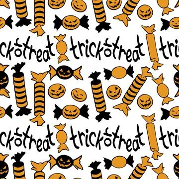 Vector seamless pattern of candy in different wrappers in Halloween style. Tr Stock Illustration