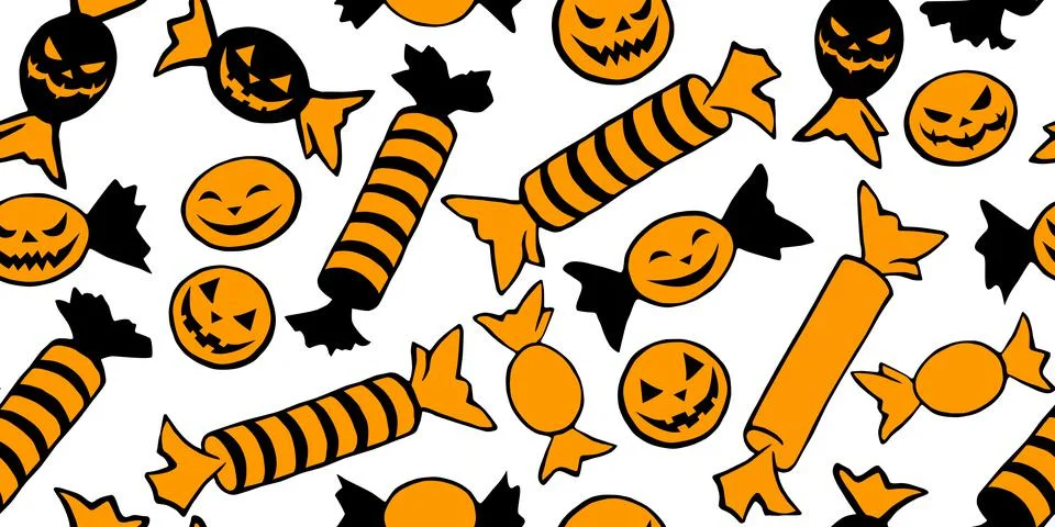 Vector seamless pattern of candy in different wrappers in Halloween style. Tr Stock Illustration