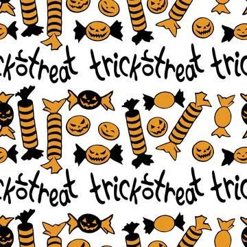 Vector seamless pattern of candy in different wrappers in Halloween style. Tr Stock Illustration