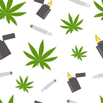 Vector seamless pattern of cannabis. Stock Illustration