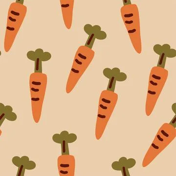 Vector seamless pattern with carrots on light beige background. Vegetable Stock Illustration