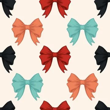 Vector Seamless Pattern with Cartoon Bow Tie or Gift Bow with Outline on White Stockillustratie