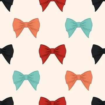 Vector Seamless Pattern with Cartoon Bow Tie or Gift Bow with Outline on White Stock Illustration