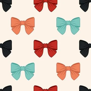 Vector Seamless Pattern with Cartoon Bow Tie or Gift Bow with Outline on White Stock Illustration