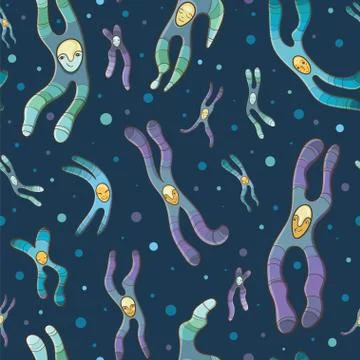 Vector seamless pattern with cartoon chromosomes Stock Illustration