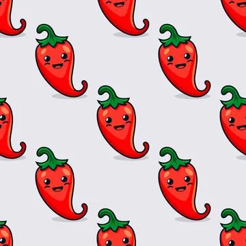 Vector Seamless Pattern with Cartoon Cute and Funny Red Hot Chili Peppers 스톡 일러스트