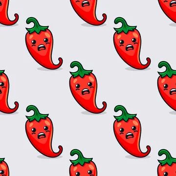 Vector Seamless Pattern with Cartoon Cute and Funny Scares Red Hot Chili Peppers Stock Illustration