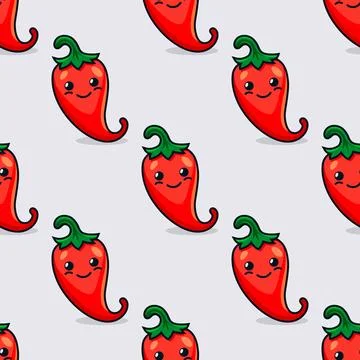 Vector Seamless Pattern with Cartoon Cute and Funny Scares Red Hot Chili Peppers Stock Illustration