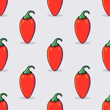 Vector Seamless Pattern with Cartoon Cute and Funny Scares Red Hot Chili Peppers 스톡 일러스트
