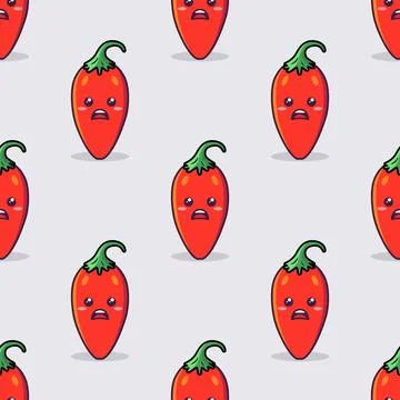 Vector Seamless Pattern with Cartoon Cute and Funny Red Hot Chili Peppers 库存插图