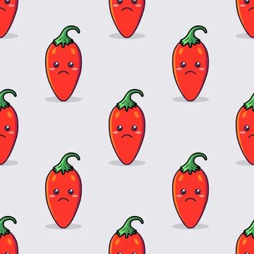 Vector Seamless Pattern with Cartoon Cute and Funny Red Hot Chili Peppers Stock Illustration