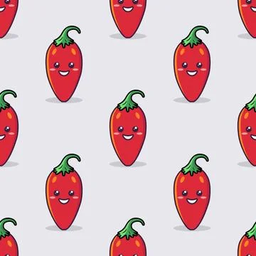 Vector Seamless Pattern with Cartoon Cute and Funny Red Hot Chili Peppers 스톡 일러스트