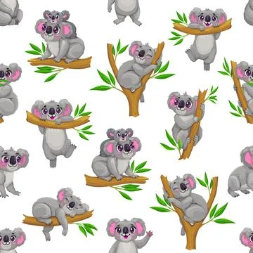 Vector seamless pattern of cartoon cute koala イラスト素材