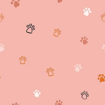 Vector seamless pattern with cartoon dog and cat paws on pink background Stock Illustration