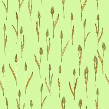 Vector seamless pattern with of cartoon doodle wheat spikes Stock Illustration