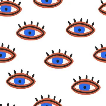 Vector seamless pattern with cartoon eyes on white Stock Illustration