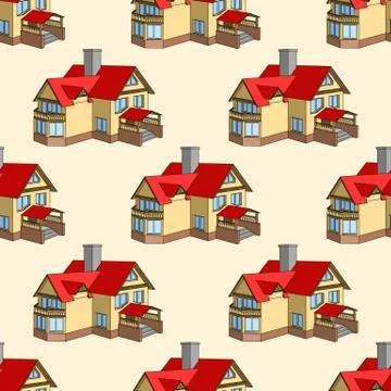 Vector seamless pattern with cartoon houses Stock Illustration