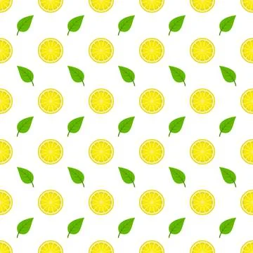 Vector seamless pattern with cartoon lemons and black dots isolated on white. Stock Illustration