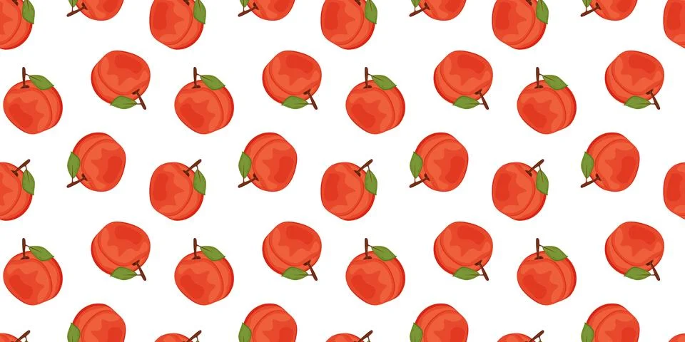 Vector seamless pattern with cartoon Peaches isolated on white. Bright tasty  Stock Illustration
